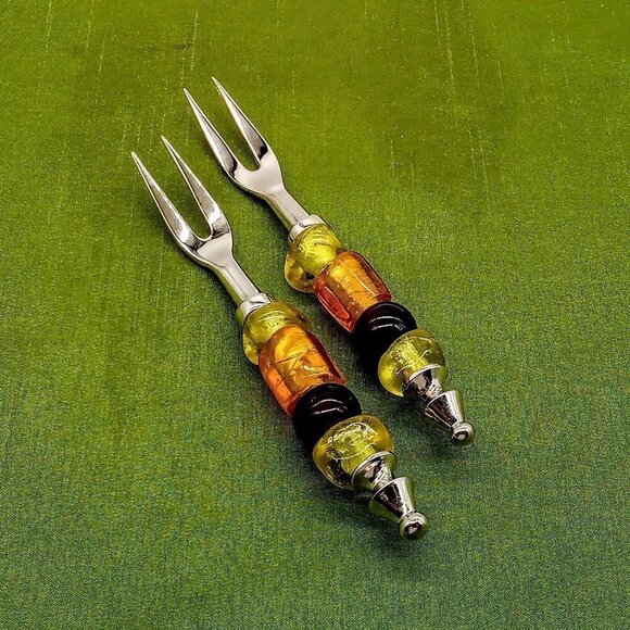 TAG Glass Bead Silver 2-Pc. Appetizer Fork Set NIB - Picture 2 of 4